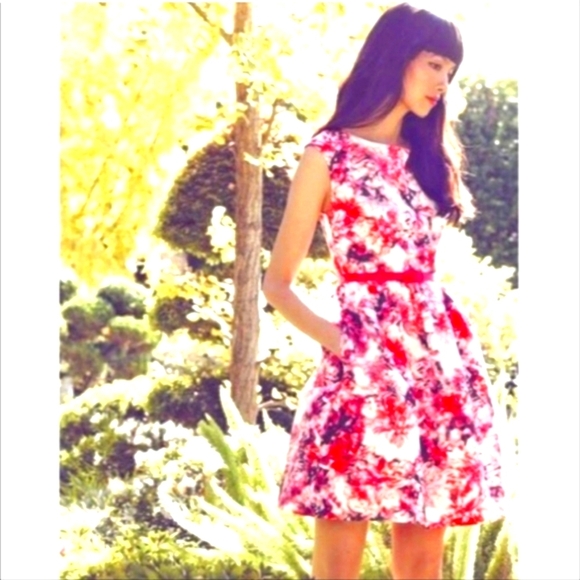 Eliza J | Floral Printed Faille Fit & Flare Dress - Picture 3 of 10